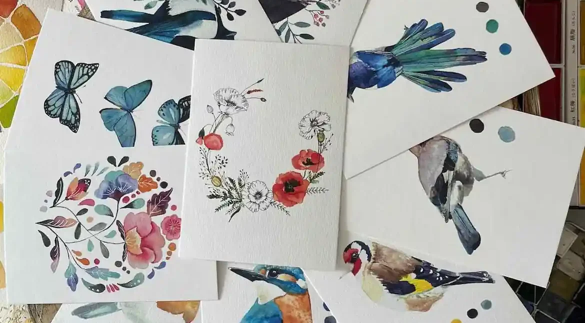 Cartes d'art oiseaux et fleurs