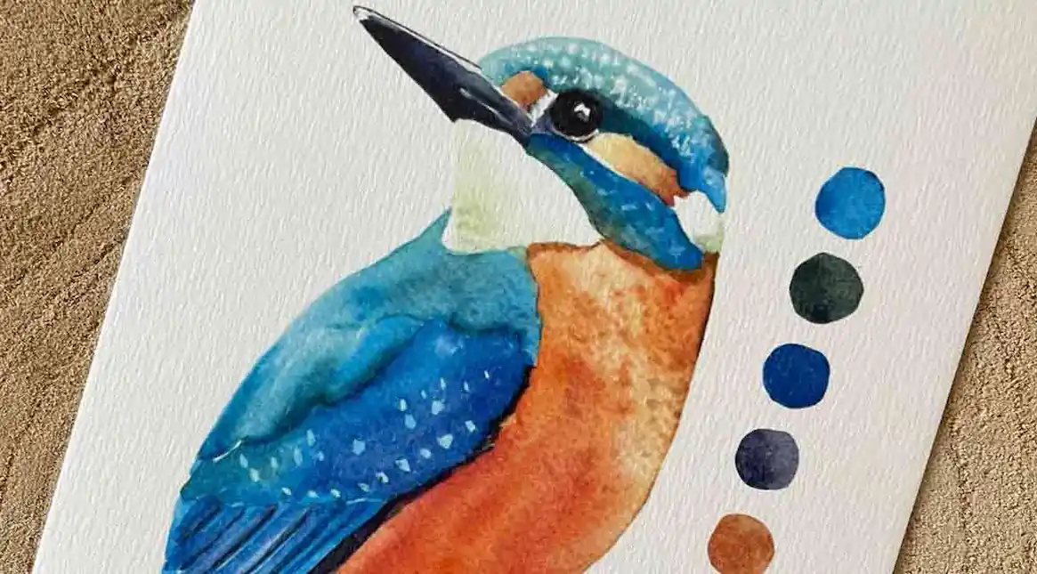 Carte d'art - Aquarelle oiseau et palette